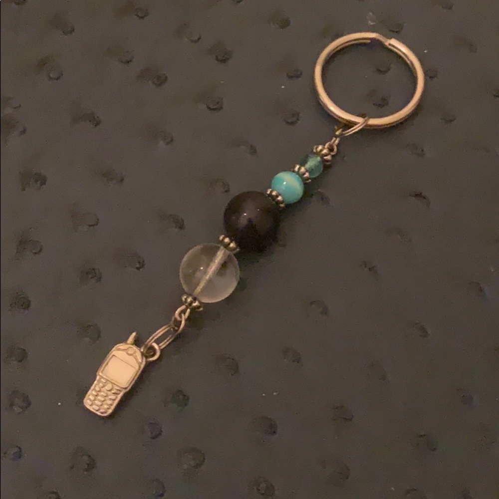 Silver bead and cell phone charm keychain